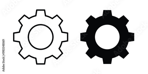 Settings icon outline style. Black solid silhouette style icons