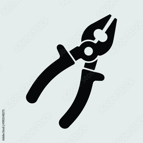 Black silhouette of combination pliers on a light gray background