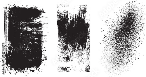 High quality hand traced black ink splatter set with stains drops blots and spray textures Detailed black ink splash and splatter collection with dirt stains drops