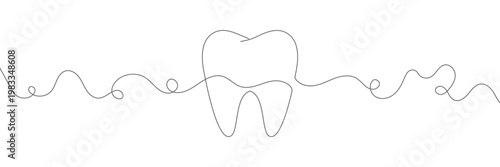 Continuous single line art of teeth and love shape, perfect for minimalist vector illustrations. teeth and love shape illustration in single line art style, ideal for modern graphic designs. EPS 10 .