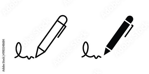 Signature icon outline style. Black solid silhouette style icons