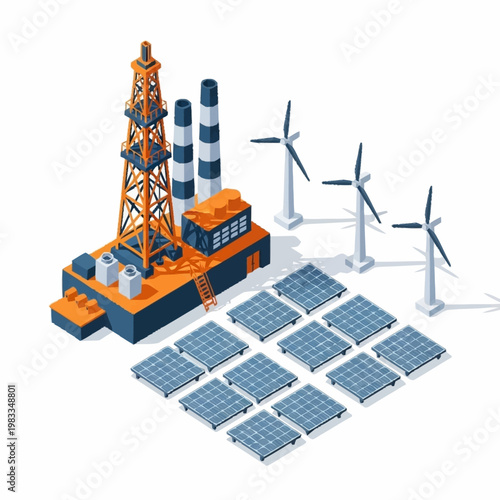 Industrial power plant with renewable energy sources.