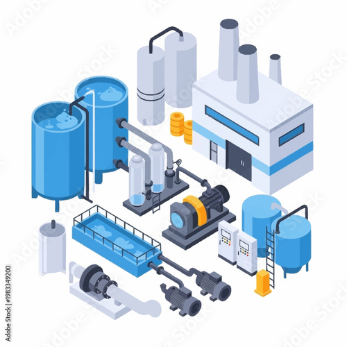 Industrial Water Treatment Plant Equipment Illustration.