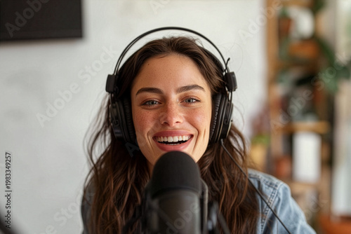 woman listening to music with headphones