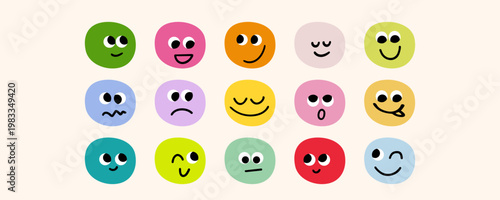 Colorful emoji grid showcasing diverse facial expressions and emotions
