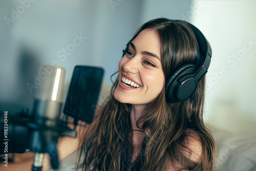 woman listening to music with headphones