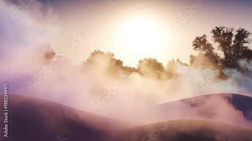 Wallpaper Mural Sunrise over rolling hills with trees and foggy misty landscape Torontodigital.ca