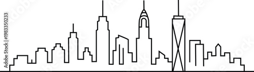 Abstract cityscape silhouette with iconic skyscrapers in a simple outline style