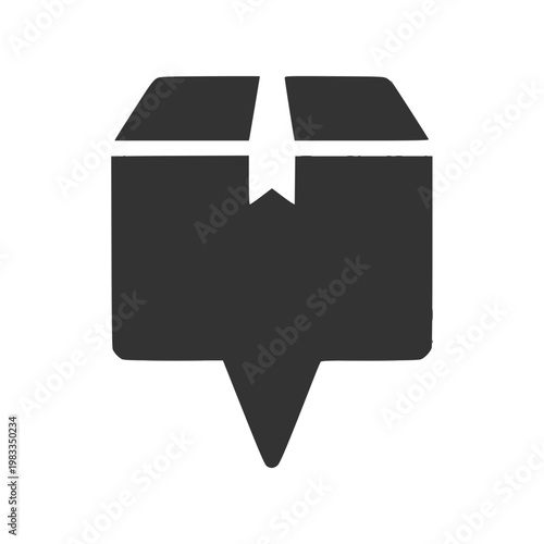 Dark Gray Package Box Location Pin Icon Simple Flat Design Delivery Tracking Symbol