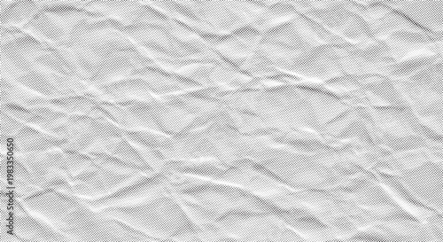 Halftone crumpled paper texture. Gritty page. Bitmap rough creased film. Dotted rough wrinkled background. Vector