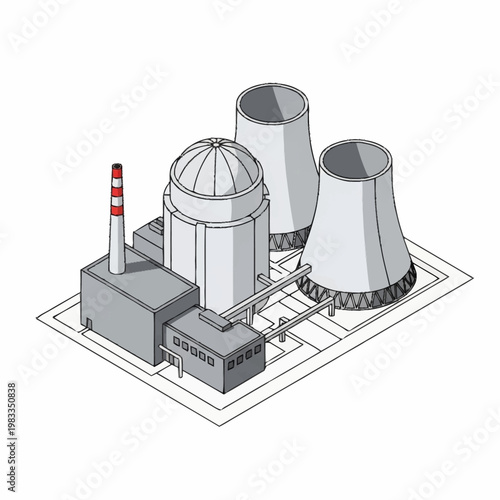 Isometric Nuclear Power Plant Illustration.