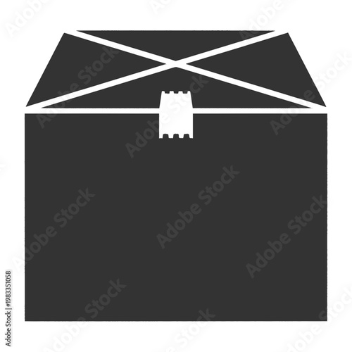 Dark Gray Open Box with Cross Tape Tag Icon Simple Flat Design Shipping Symbol