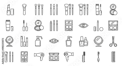 Collection of various beauty products icons.