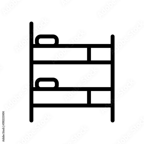 Bunk Bed Icon Outline - Simple Black Two-Tier Bed Symbol For Bedroom, Dormitory And Hostel Design
