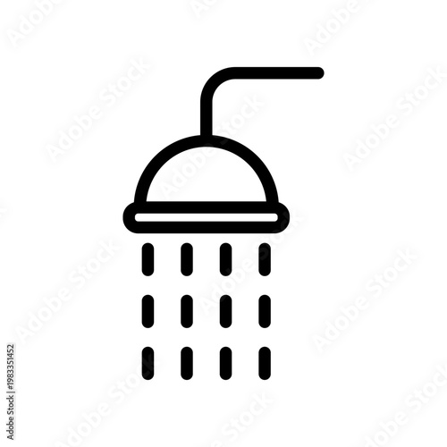 Shower Icon With Showerhead Water Droplets Bathroom Hygiene Bathing Symbol Line Illustration