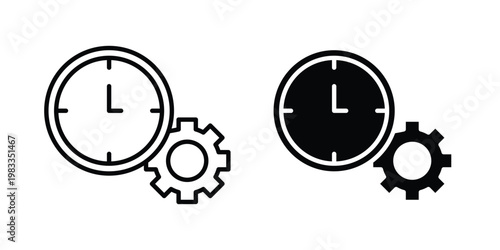Time management icon outline style. Black solid silhouette style icons