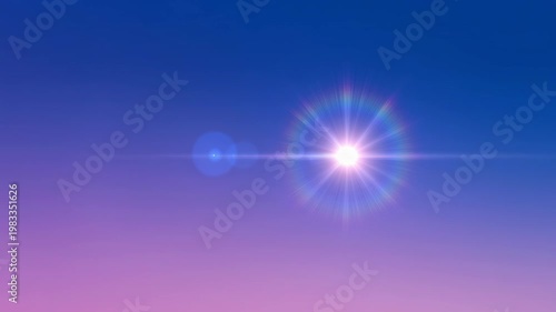The video features a bright, luminous object in the sky, emitting a radiant glow with colorful light rays extending outward, creating a starburst effect