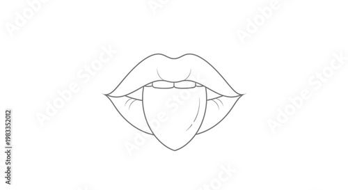 Line art illustration of an open mouth with the tongue sticking out used for medical examination or sensory taste concept.