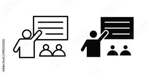 Training icon outline style. Black solid silhouette style icons