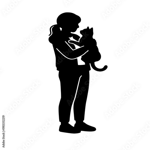 Woman Holding Cat Silhouette – Pet Lover Minimalist Illustration