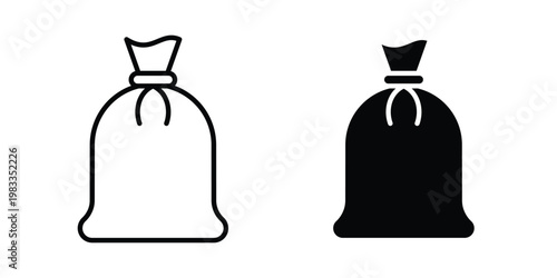 Trash bag icon outline style. Black solid silhouette style icons
