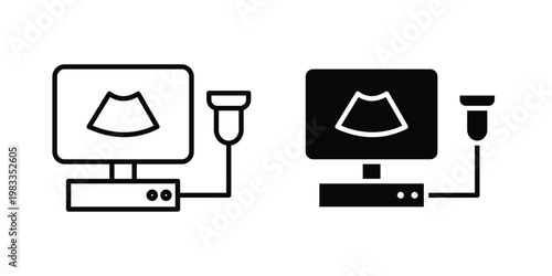 Ultrasound icon outline style. Black solid silhouette style icons