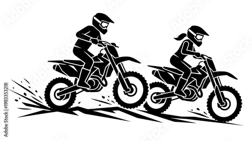 Silhouette Of Motocross Riders Racing On Dirt Track