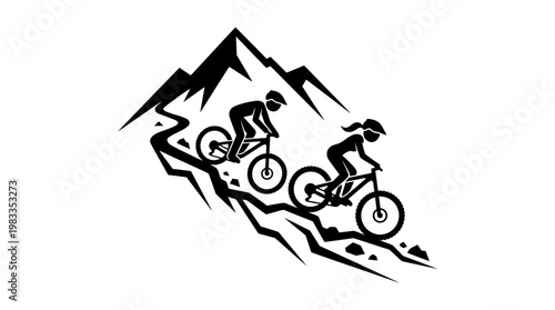 Mountain Bikers Descending Steep Trail