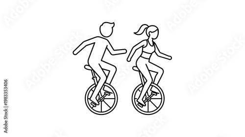 People Riding Unicycles Simple Outline