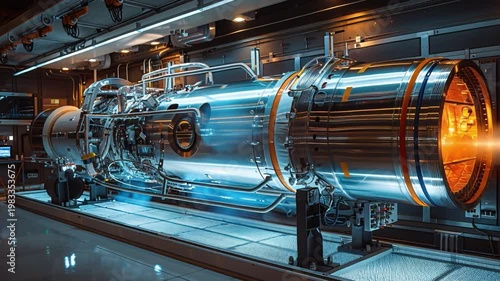 Wallpaper Mural In a cutting-edge aerospace facility, scientists closely monitor a sleek, modern jet engine during a high-intensity performance test, regulating control systems, amidst vibrant flames Torontodigital.ca