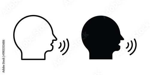 Voice recognition icon outline style. Black solid silhouette style icons