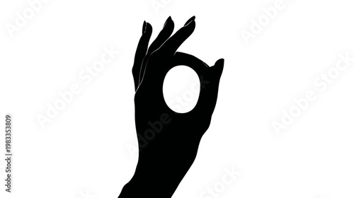 Black silhouette of a hand making the 'OK' sign, symbolizing agreement, approval, success, perfection, or zero.