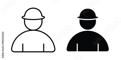 Worker icon outline style. Black solid silhouette style icons