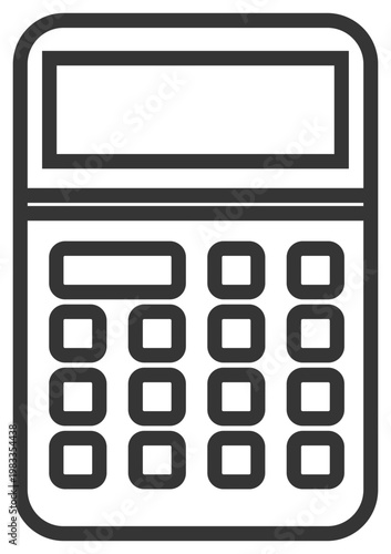 Billede på lærred Professional black line art vector icon illustration of a digital calculator, representing finance, accounting, mathematics, and business calculations, isolated on a white background