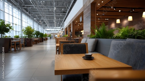 A bright and airy modern cafe interior featuring comfortable seating natural wood accents and abundant greenery