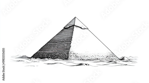 Black and white pyramid illustration with detailed texture and shading