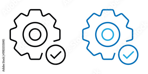 Industrial technical cogwheel settings icons with checkmark symbols for complete maintenance process services.