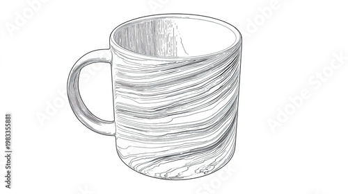 Detailed illustration of a ceramic mug with a handle on a white background