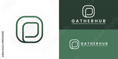 A minimalist monoline logo featuring an offset double-loop form that creates a space within a space. Through its functional design, it symbolises modular infrastructure and inclusive gathering.