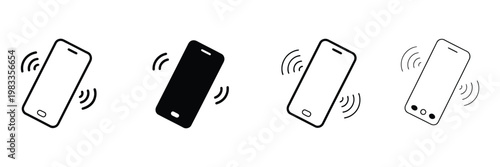 Vibrating smartphone icons set, clean editable stroke vector collection featuring vibration lines, ringing alerts, and notification indicators for mobile devices