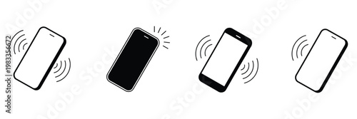 Vibrating smartphone icons showing ringing and notification alerts in modern line and flat vector style, representing incoming calls, app notifications, and mobile communication signals 