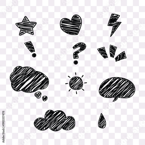 Hand Drawn Doodle Icon Set with Comic Elements