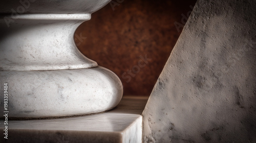 Minimalist architectural column detail in concrete with dramatic side lighting and monochrome tones. real-estate listings.
