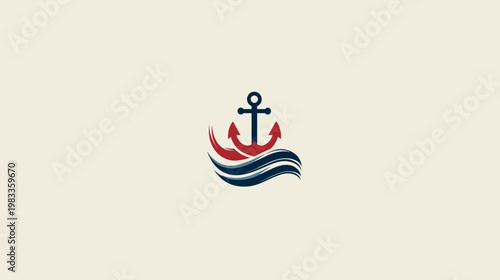 Stylized nautical anchor and waves emblem, a vibrant graphic symbol for marine travel, stability, and adventure
