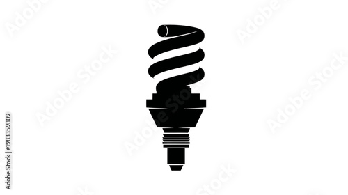 Energy-saving compact fluorescent light bulb (CFL) silhouette icon, black on white background, spiral shape for eco-friendly electricity