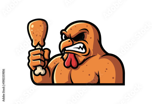Cartoon turkey holding fried chicken leg illustration