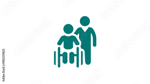 Elderly person with walker assisted by caregiver icon. Senior assistance, healthcare support, and home care concept illustration.