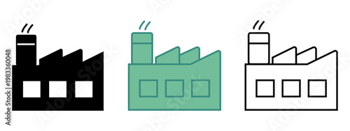 Industrial Factory Icon Set. style silhouette, line art , two tone icon