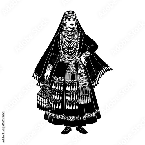 An ancient Egyptian queen dressed in ornate costume styled like a mystical goddess and queen of spades artwork