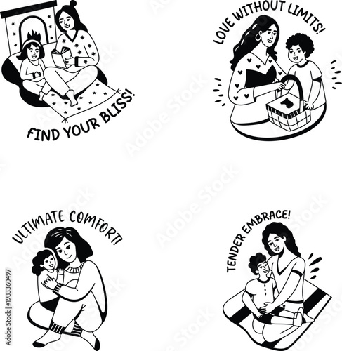 Pack of Mother Bonding Glyph Style Stickers 
